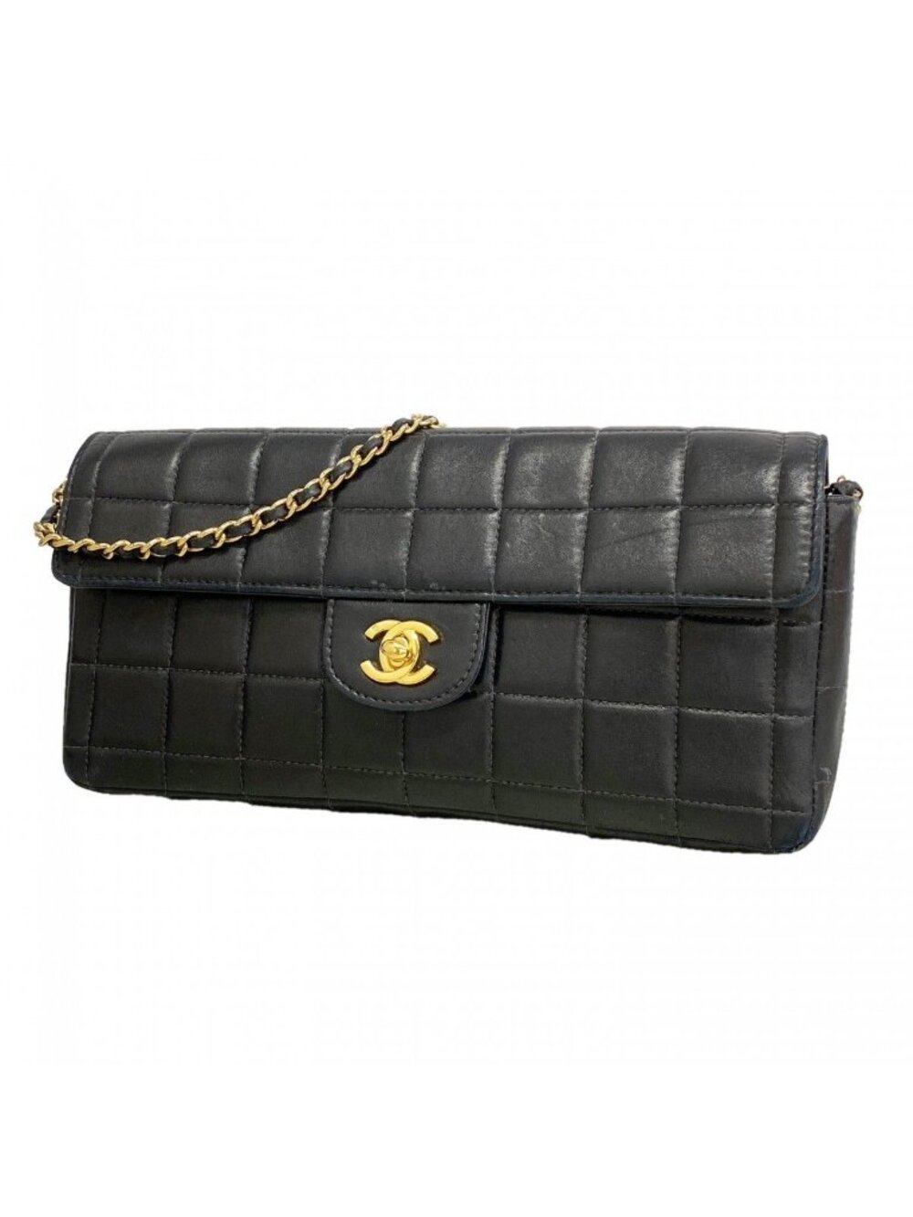 Chanel Shoulder Bag Chocolate Bar Lambskin Black Gold